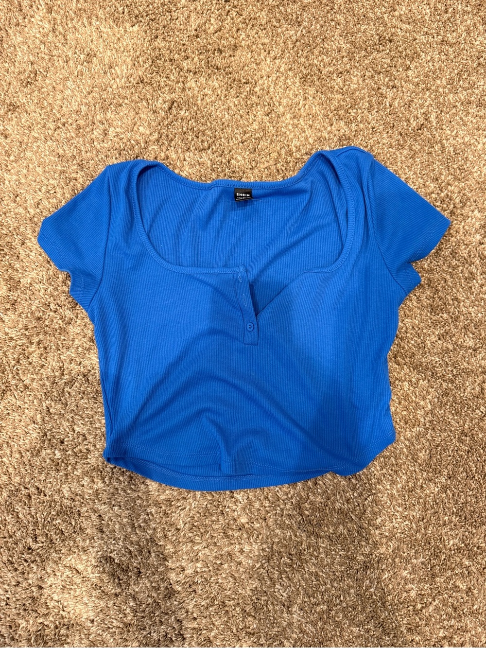 SHEIN Royal Blue Ribbed Scoop-Neck Button Crop Top